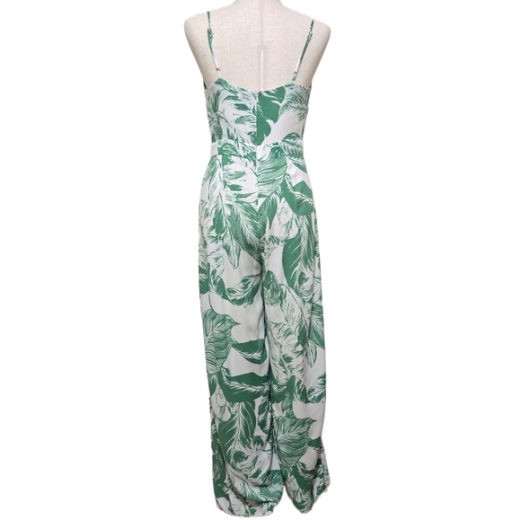 INA Tropical Print Jumpsuit Green Palm Leaf Tie Front Wide Leg Size Medium - Picture 7 of 16